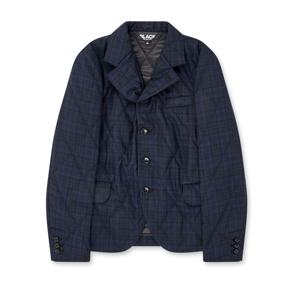 Comme Des Garcons BLACK Comme des Garçons - Quiltet Check Tailored Jacket Overtøj Mørkeblå | 91845-ZHPL