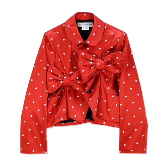 Comme Des Garcons CDG GIRL Bomulds Silk Satin Dots Printed Bow Jacket Jacket Dame Rød | 91475-MWQI