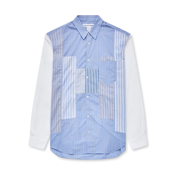 Comme Des Garcons CDG Shirt Forever - Stribet Patchwork Bomulds Shirt Toppe Herre Blue/White | 74258-VQTS