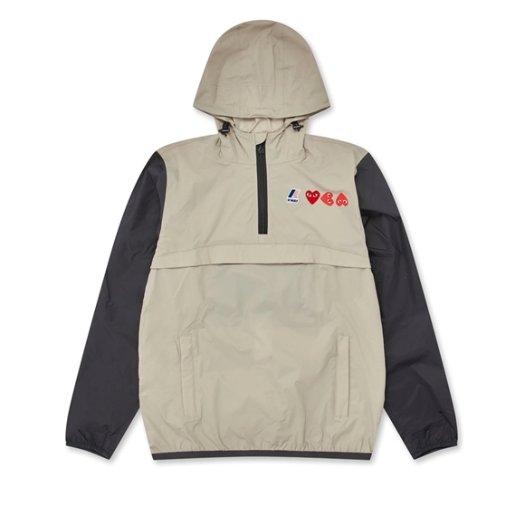 Comme Des Garcons K-WAY*PLAY Half Zip Jacket Hooded Sweatshirt Beige/Black | 48091-FSXG