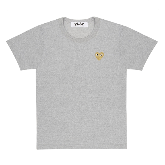 Comme Des Garcons PLAY Basic T-Shirt Gold Emblem Short Sleeve Unisex Grå | 32075-ZNFD