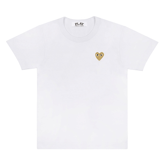 Comme Des Garcons PLAY Basic T-Shirt Gold Emblem Short Sleeve Unisex Hvide | 95042-PBFW