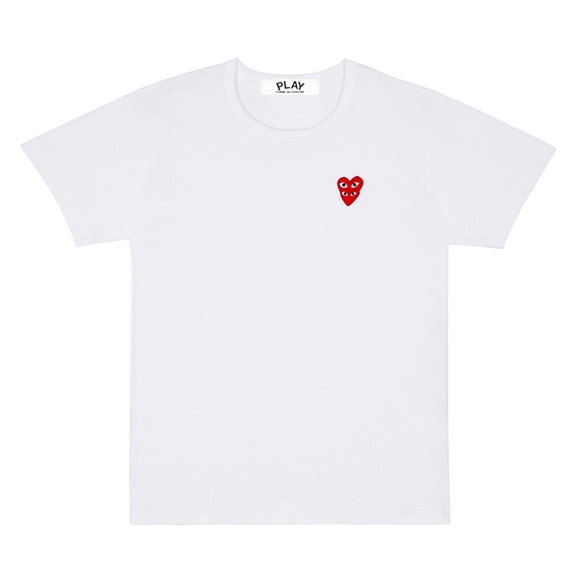 Comme Des Garcons PLAY Basic T-Shirt Red Family Heart Short Sleeve Unisex Hvide | 08354-BATY