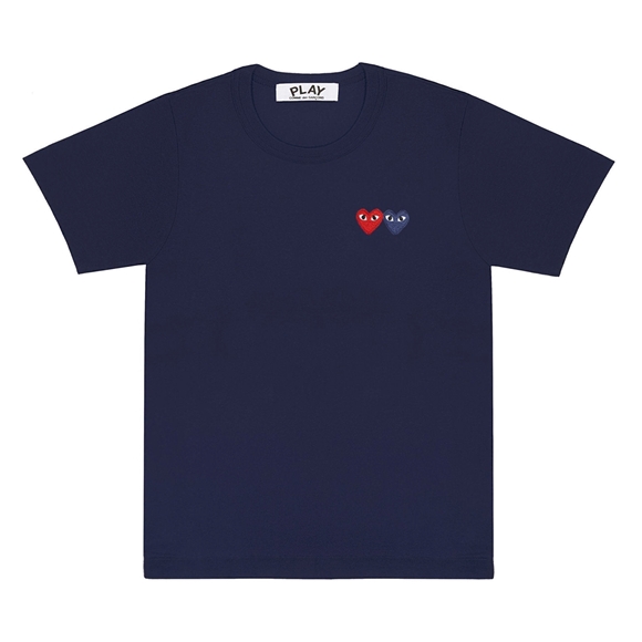 Comme Des Garcons PLAY Basic T-Shirt Two Emblems Short Sleeve Unisex Mørkeblå | 24703-OJZR