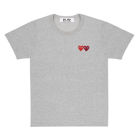 Comme Des Garcons PLAY Basic T-Shirt Two Emblems Short Sleeve Unisex Grå | 28017-ETWP