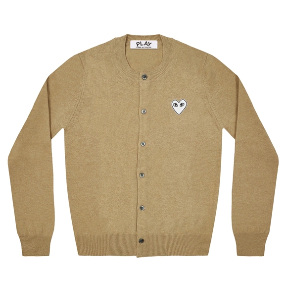 Comme Des Garcons PLAY Cardigan White Heart Natural Series Strikkevarer Dame Camel | 38201-XNAH