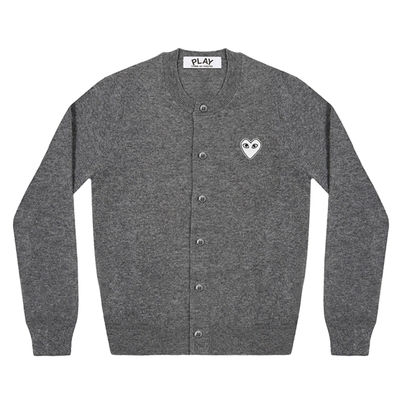 Comme Des Garcons PLAY Cardigan White Heart Strikkevarer Dame Mørkegrå | 48295-YQFU