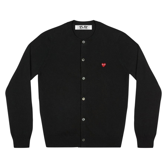 Comme Des Garcons PLAY Cardigan with Small Red Heart Strikkevarer Dame Sort | 96185-GPVC