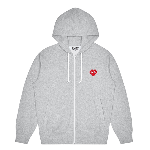 Comme Des Garcons PLAY Invaders Zip Hætte Sweatshirt Hooded Sweatshirt Unisex Grå | 90158-EWNC