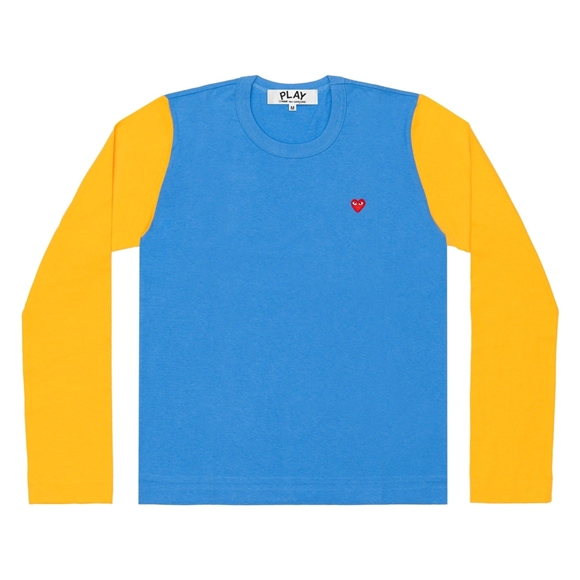 Comme Des Garcons PLAY L/S BI-Colour Small Emblem T-Shirt Long Sleeve Unisex Blue/Yellow | 89315-DOVC