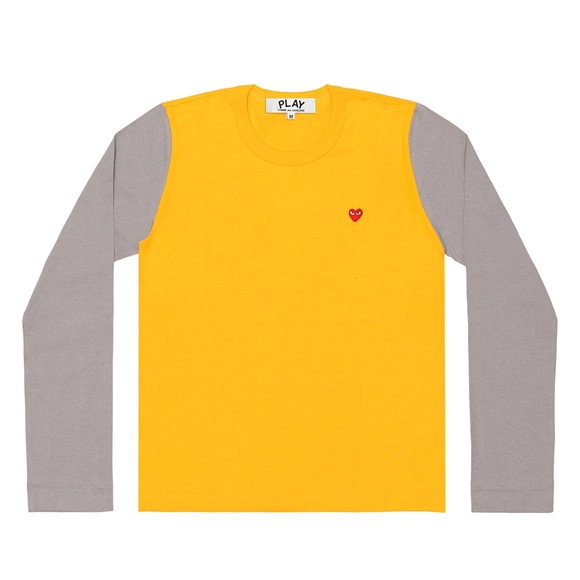 Comme Des Garcons PLAY L/S BI-Colour Small Emblem T-Shirt Long Sleeve Unisex Yellow/Grey | 96432-GVQX