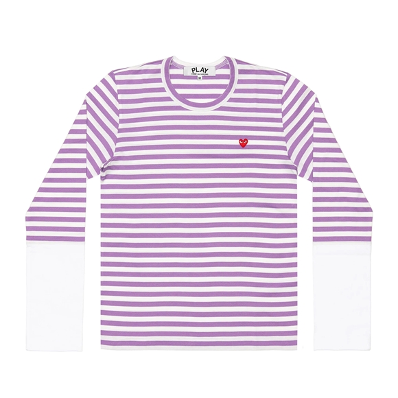 Comme Des Garcons PLAY L/S BI-Colour Stripe White Sleeve T-Shirt Long Sleeve Unisex Purple/White | 05362-YGJA