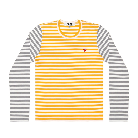 Comme Des Garcons PLAY L/S BI-Colour Stribet Small Emblem T-Shirt Long Sleeve Unisex Grey/Yellow | 17893-UGRJ