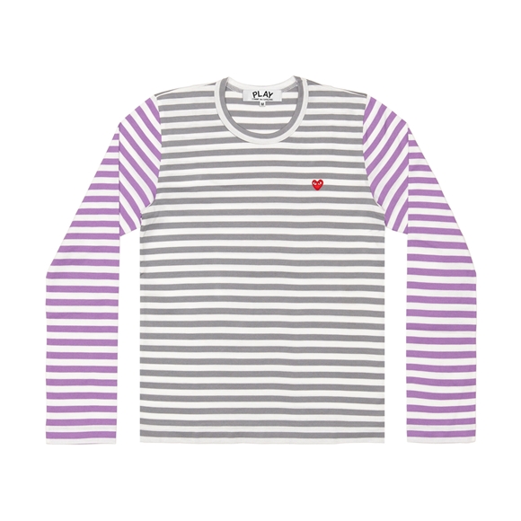 Comme Des Garcons PLAY L/S BI-Colour Stribet Small Emblem T-Shirt Long Sleeve Unisex Grey/Purple | 23690-FLCR