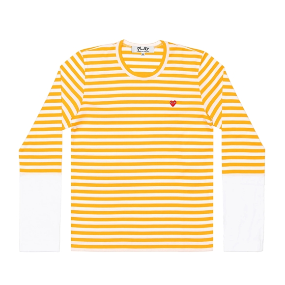 Comme Des Garcons PLAY L/S BI-Colour Stripe White Sleeve T-Shirt Long Sleeve Unisex Yellow/White | 31476-KPEM