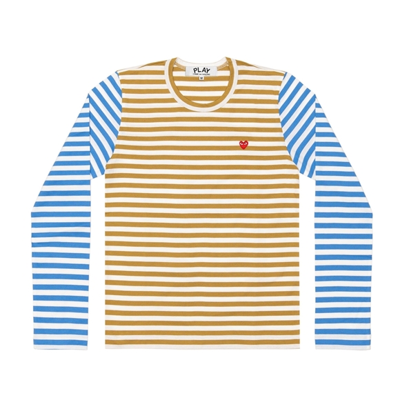 Comme Des Garcons PLAY L/S BI-Colour Stribet Small Emblem T-Shirt Long Sleeve Unisex Olive/Blue | 86231-PWMT