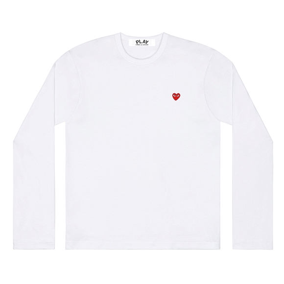 Comme Des Garcons PLAY L/S Basic T-Shirt Small Red Emblem Long Sleeve Unisex Hvide | 39568-AWHR