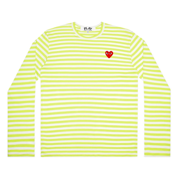 Comme Des Garcons PLAY L/S Coloured Stribet Red Emblem Spring Series Long Sleeve Unisex Grøn | 02371-WXUI