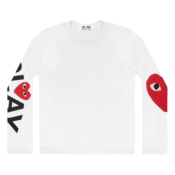 Comme Des Garcons PLAY L/S Printed Logos T-Shirt 57 Long Sleeve Unisex Hvide | 36428-JNKA