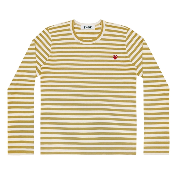 Comme Des Garcons PLAY L/S Stripe Small Red Emblem Long Sleeve Unisex Olivengrøn | 53164-VBUD