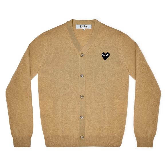 Comme Des Garcons PLAY Men's Cardigan Black Emblem Strikkevarer Herre Beige | 18732-DFHJ