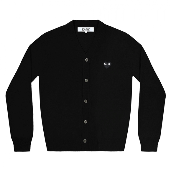 Comme Des Garcons PLAY Men's Cardigan Black Emblem Strikkevarer Herre Sort | 41637-ECZW