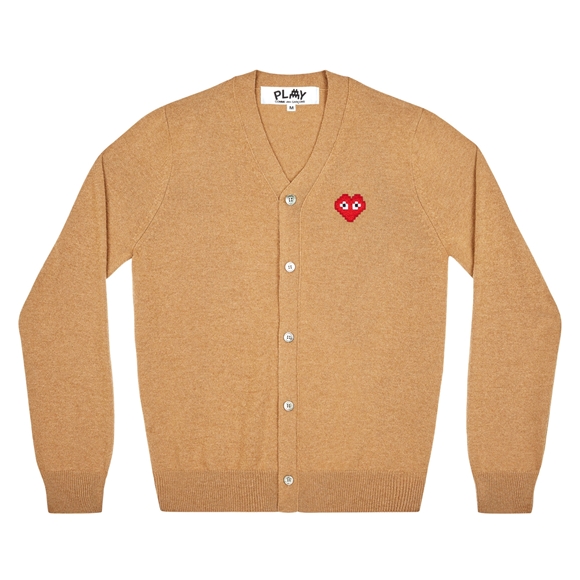 Comme Des Garcons PLAY Men's Cardigan Invader Emblem Strikkevarer Herre Beige | 25801-KLPW