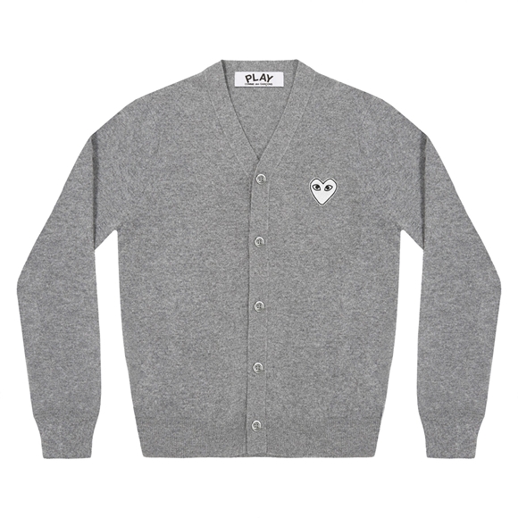 Comme Des Garcons PLAY Men's Cardigan White Heart Natural Series Strikkevarer Herre Lysegrå | 09213-GXRM