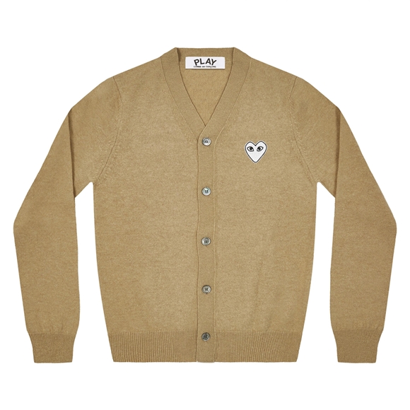 Comme Des Garcons PLAY Men's Cardigan White Heart Natural Series Strikkevarer Herre Camel | 16807-NQOW