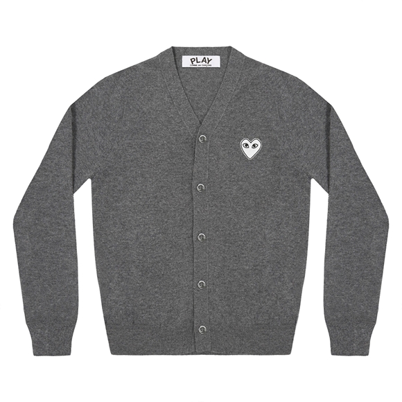 Comme Des Garcons PLAY Men's Cardigan White Heart Strikkevarer Herre Mørkegrå | 56743-ODGH