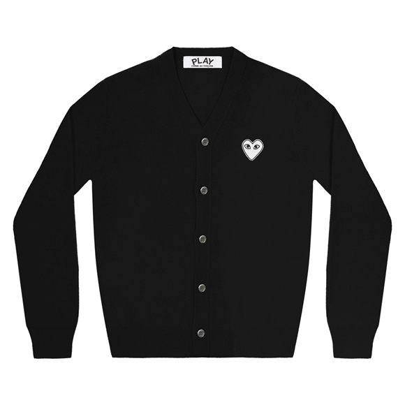 Comme Des Garcons PLAY Men's Cardigan White Heart Strikkevarer Herre Sort | 70821-VRTK