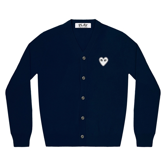 Comme Des Garcons PLAY Men's Cardigan White Heart Strikkevarer Herre Mørkeblå | 91073-YPWK