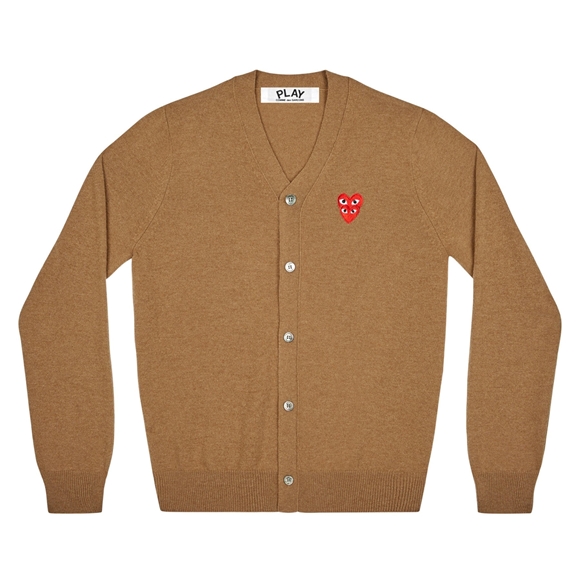 Comme Des Garcons PLAY Men's Cardigan with Red Family Heart Strikkevarer Herre Brune | 34597-BZNQ