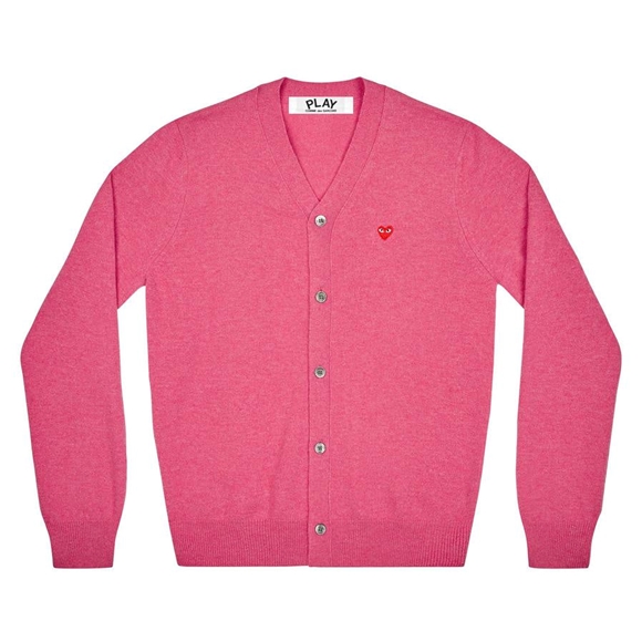 Comme Des Garcons PLAY Men's Cardigan with Small Red Heart Strikkevarer Herre Lyserød | 60234-QLVH