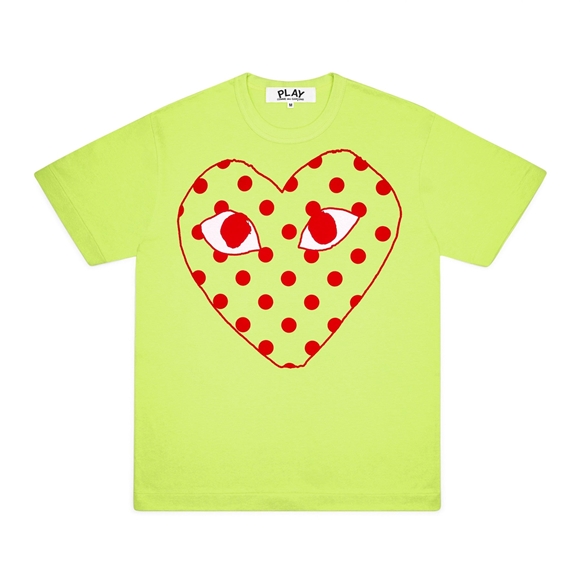 Comme Des Garcons PLAY Red Spotted Heart Screenprint T-Shirt Spring Series Short Sleeve Unisex Grøn | 95162-QHUM