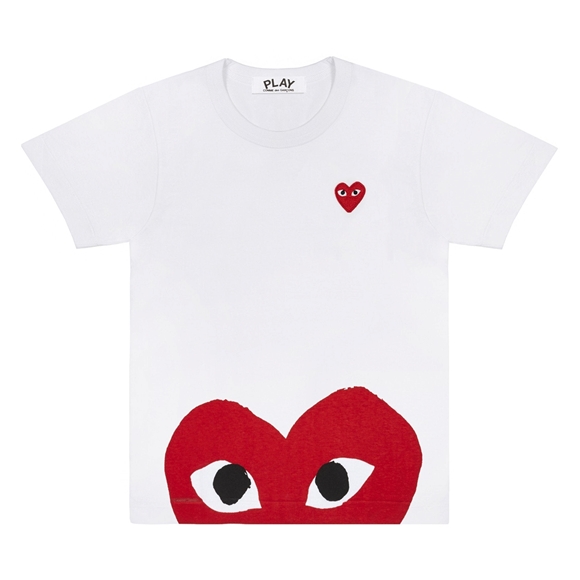 Comme Des Garcons PLAY T-Shirt Half Heart and Emblem Short Sleeve Unisex Hvide | 71692-LZNM