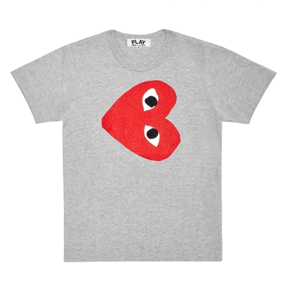 Comme Des Garcons PLAY T-Shirt Large Side Heart Short Sleeve Unisex Grå | 63142-IFME