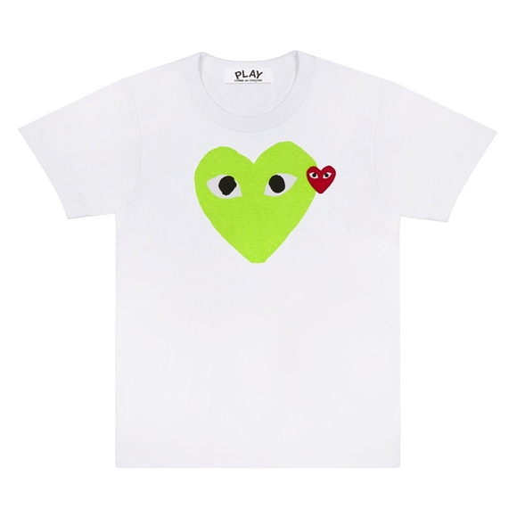 Comme Des Garcons PLAY T-Shirt Pastel Heart and Red Emblem Short Sleeve Unisex Grøn | 06419-DNVW