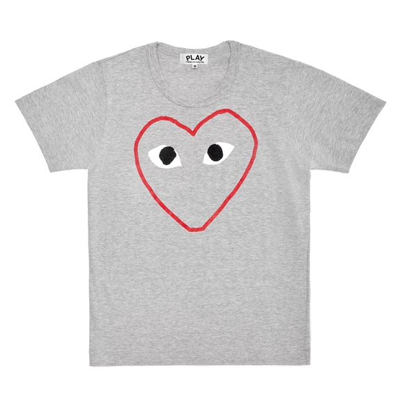 Comme Des Garcons PLAY T-Shirt Red and White Outline Heart Short Sleeve Unisex Grå | 24071-PBDM