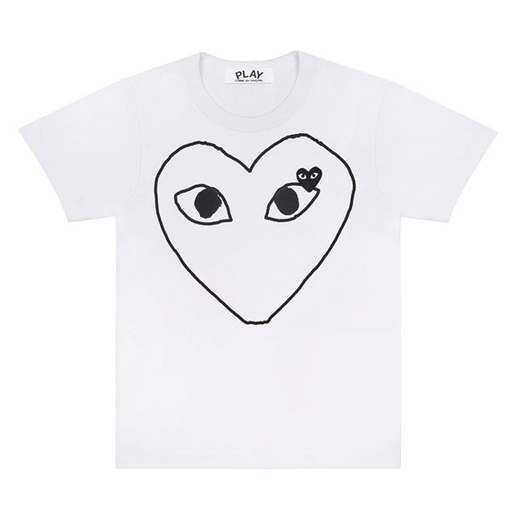 Comme Des Garcons PLAY White T-Shirt Black Heart Outline and Emblem Short Sleeve Unisex Sort | 64729-KXCH