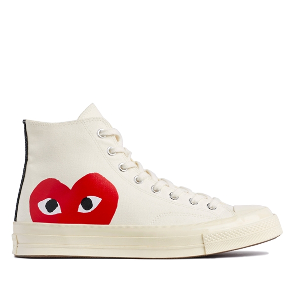 Comme Des Garcons Play Converse Red Heart Chuck Taylor All Star '70 High Sneakers High Top Unisex Hvide | 57304-UWZY