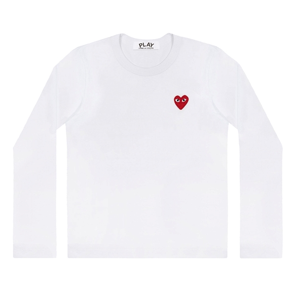 Comme Des Garcons Play L/S Basic T-Shirt Red Emblem Long Sleeve Unisex Hvide | 91542-ETLV