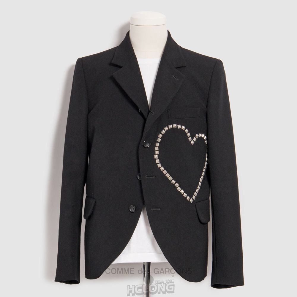 Comme Des Garcons BLACK Comme des Garçons - Studded Uld Jacket Overtøj Sort | 25813-OVIQ