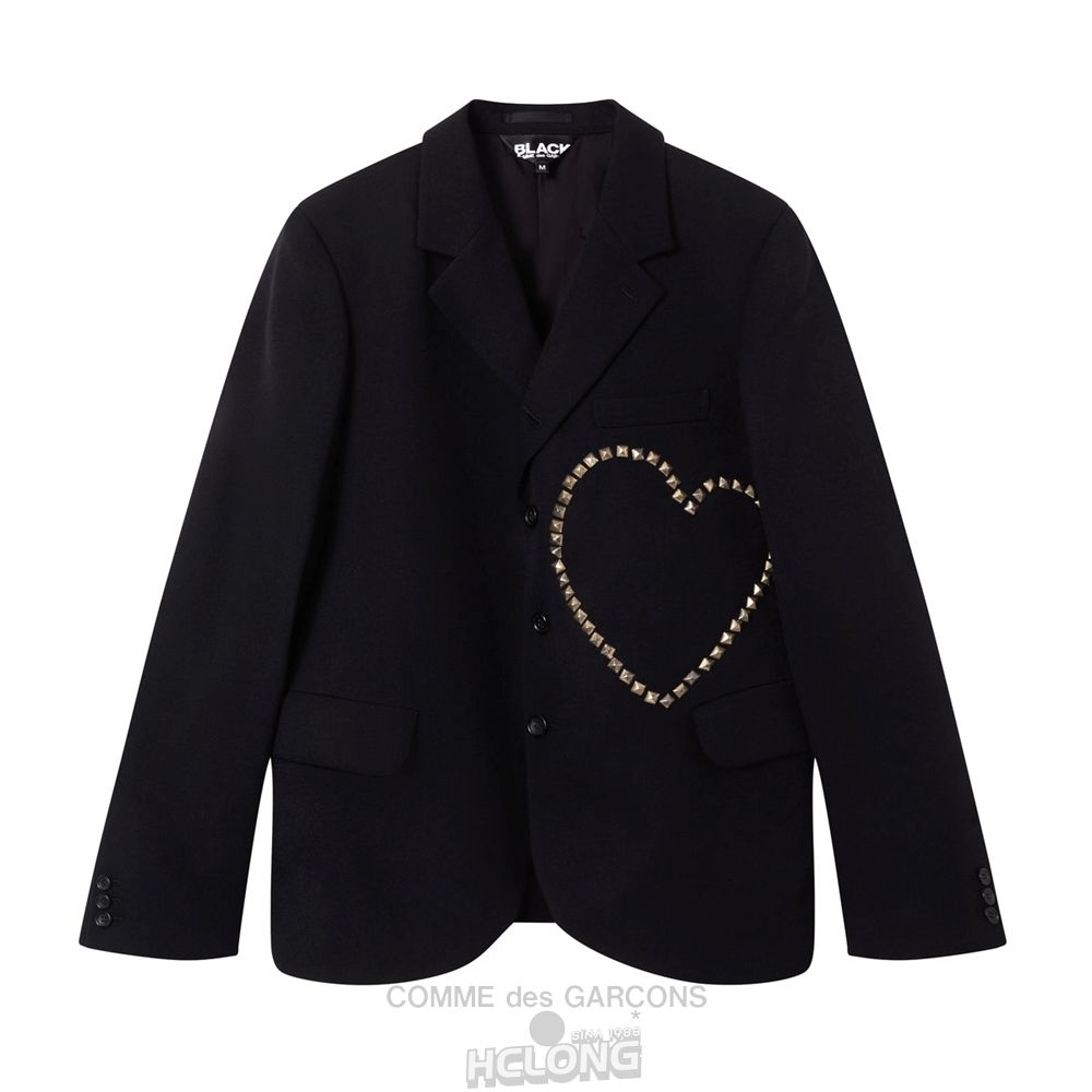 Comme Des Garcons BLACK Comme des Garçons - Studded Uld Jacket Overtøj Sort | 25813-OVIQ