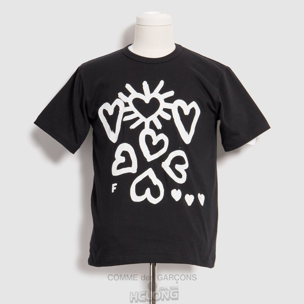 Comme Des Garcons BLACK Comme des Garçons - Filip Pagowski Printed Multi Hearts T-Shirt Tee Sort | 35918-PVJW