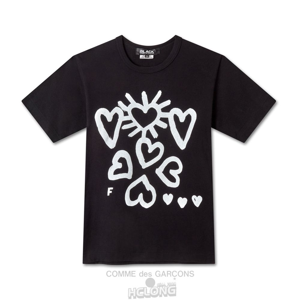 Comme Des Garcons BLACK Comme des Garçons - Filip Pagowski Printed Multi Hearts T-Shirt Tee Sort | 35918-PVJW