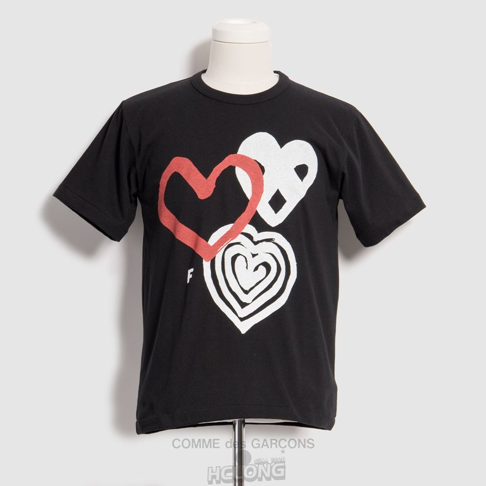 Comme Des Garcons BLACK Comme des Garçons - Filip Pagowski Printed Hearts T-Shirt Tee Sort | 47301-VTRJ