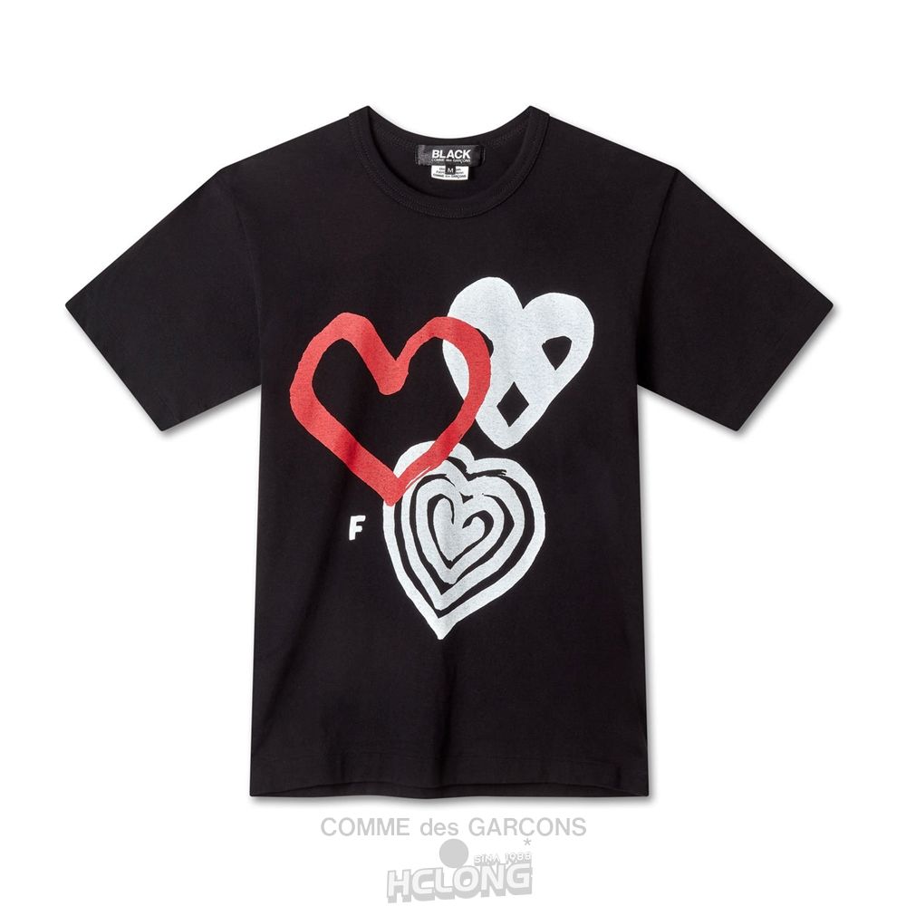 Comme Des Garcons BLACK Comme des Garçons - Filip Pagowski Printed Hearts T-Shirt Tee Sort | 47301-VTRJ