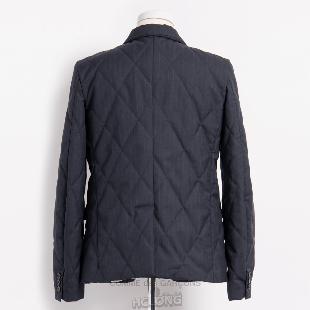 Comme Des Garcons BLACK Comme des Garçons - Quiltet Stribet Tailored Jacket Overtøj Mørkeblå | 49801-DIBL