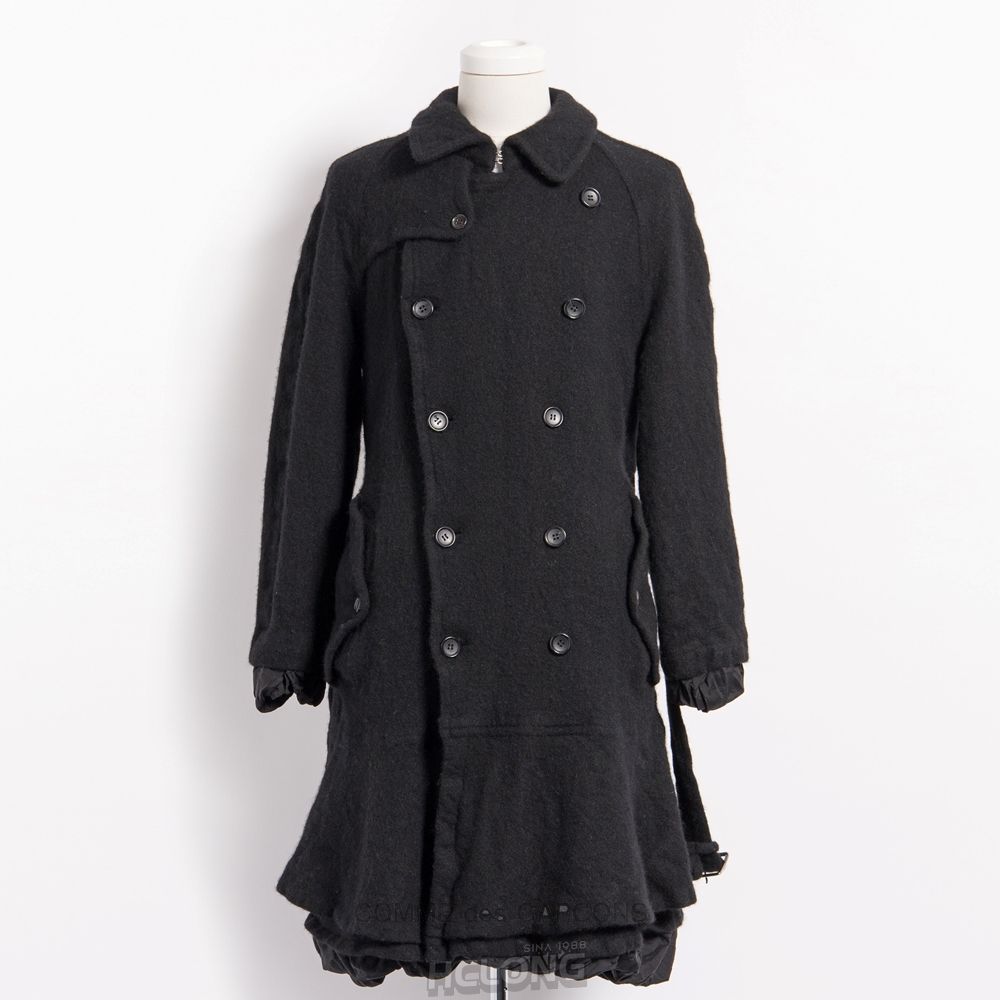 Comme Des Garcons BLACK Comme des Garçons - Uld Nylon Tweed Belted Coat Overtøj Sort | 57824-RUOJ